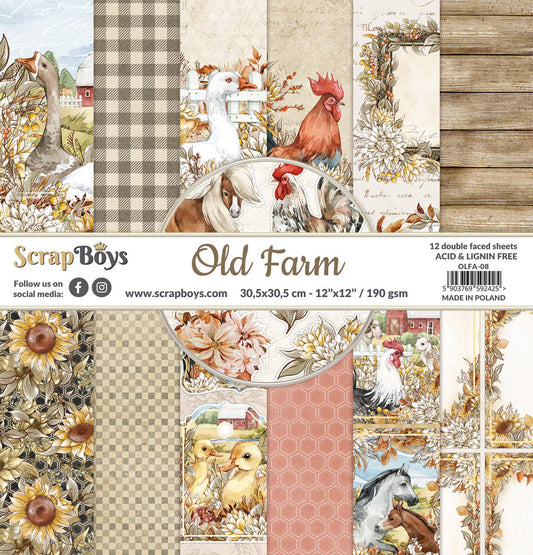 Scrapboys Old Farm 12x12 Inch Paper Pack (OLFA-08)- arkpakke 12x12 inch