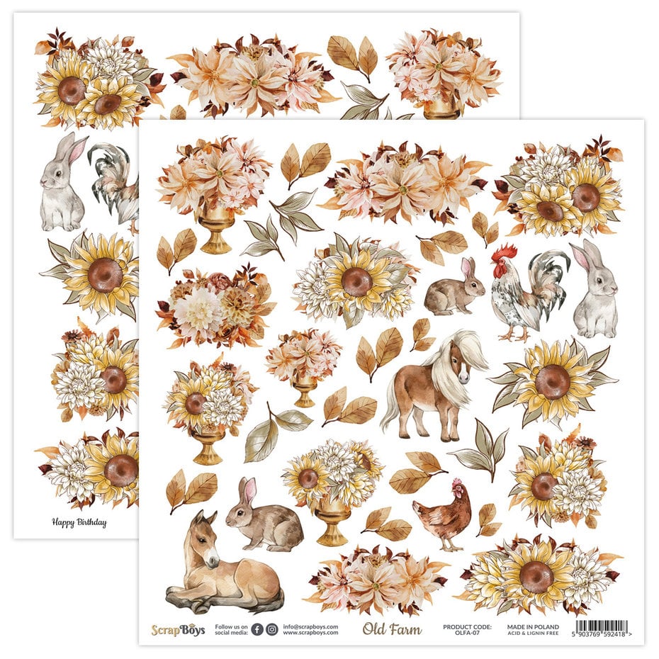 Scrapboys Old Farm 12x12 Inch Paper Pack (OLFA-08)- arkpakke 12x12 inch