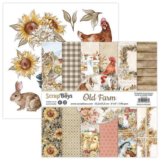Scrapboys Old Farm 6x6' Inch Paper Pack (OLFA-09)- arkpakke 6x6 inch
