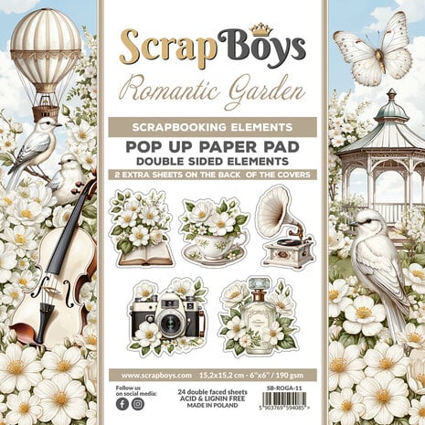 ScrapBoys - Romantic garden 6' x6'  Inch Paper Pack / arkpakke - pop up paper pad