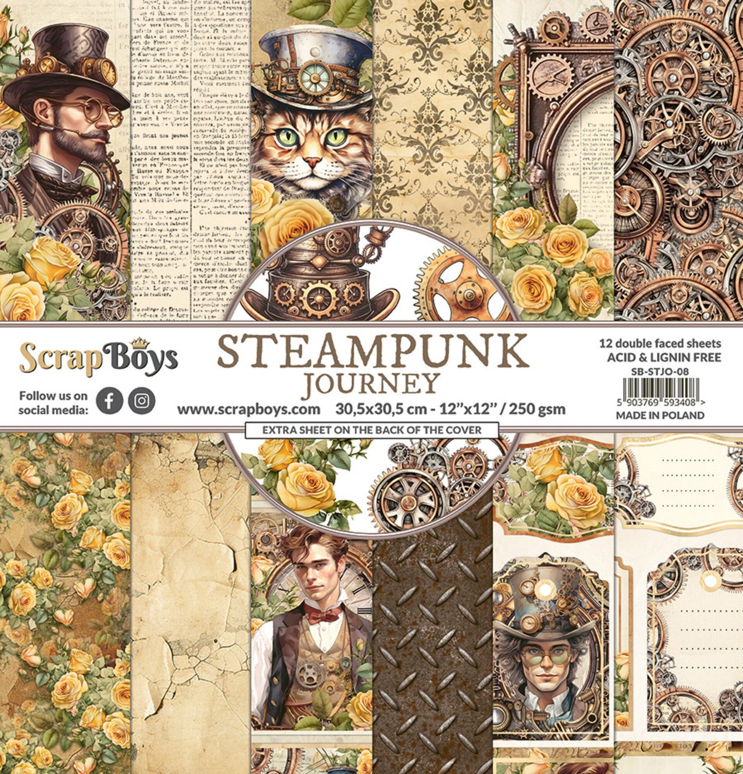 ScrapBoys Steampunk Journey 12x12 Inch Paper Pad (SB-STJO-08)