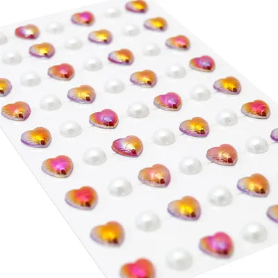 Halvperler m/lim - Hjerter rød  - 8mm