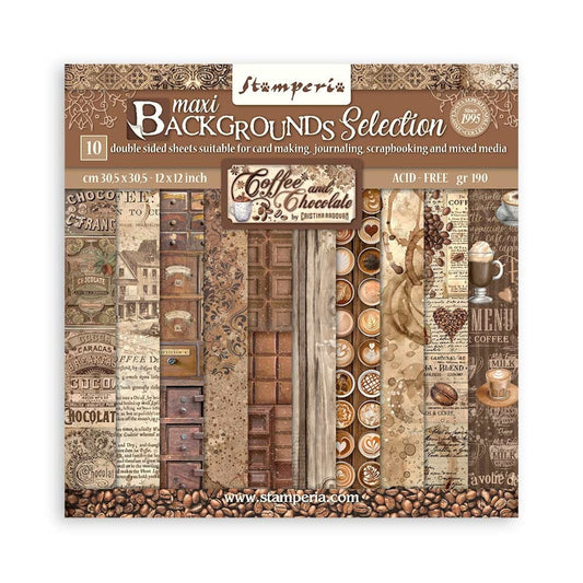Stamperia Coffee and Chocolate Maxi Background 12x12 Inch Paper Pack SBBL145