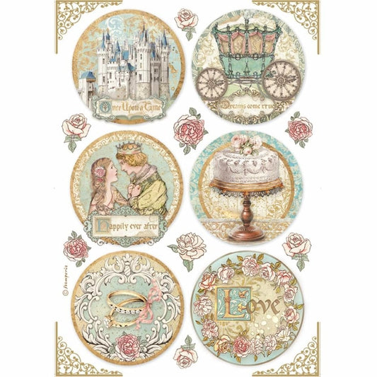 Stamperia - Rice Paper A4 Sleeping Beauty Rounds (6 pcs) (DFSA4576)