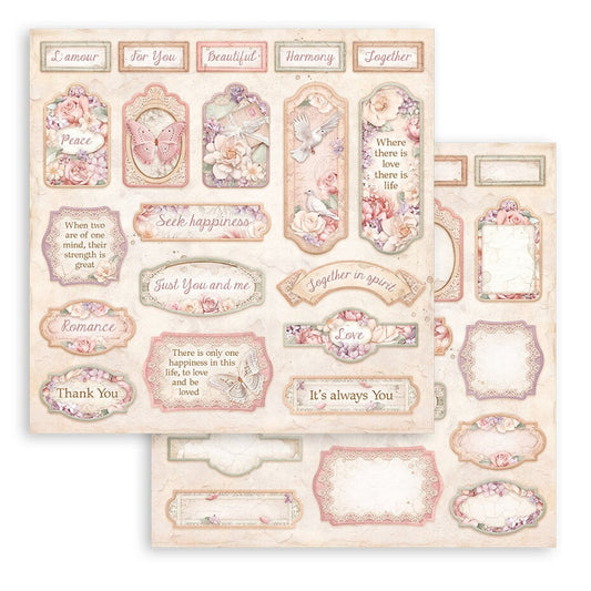Stamperia Romance Forever 12x12 Inch Paper Sheets Tags SBB973