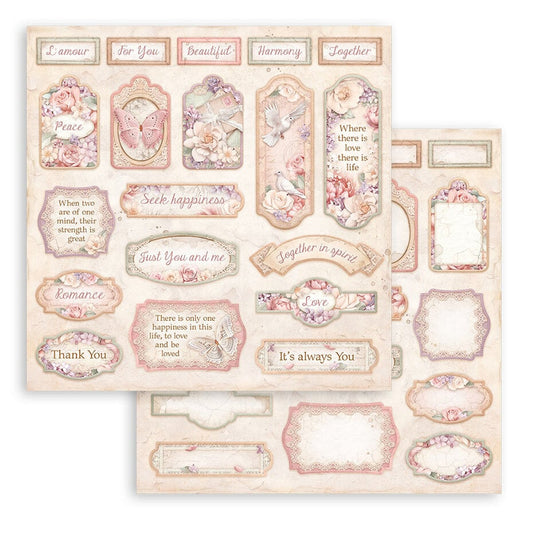 Stamperia Romance Forever 12x12 Inch Paper Sheets Tags SBB973