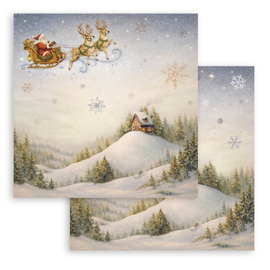 NYHET! Stamperia - mønsterark - Silent Night 12x12 Inch Paper Sheet - Santa Claus Sleigh