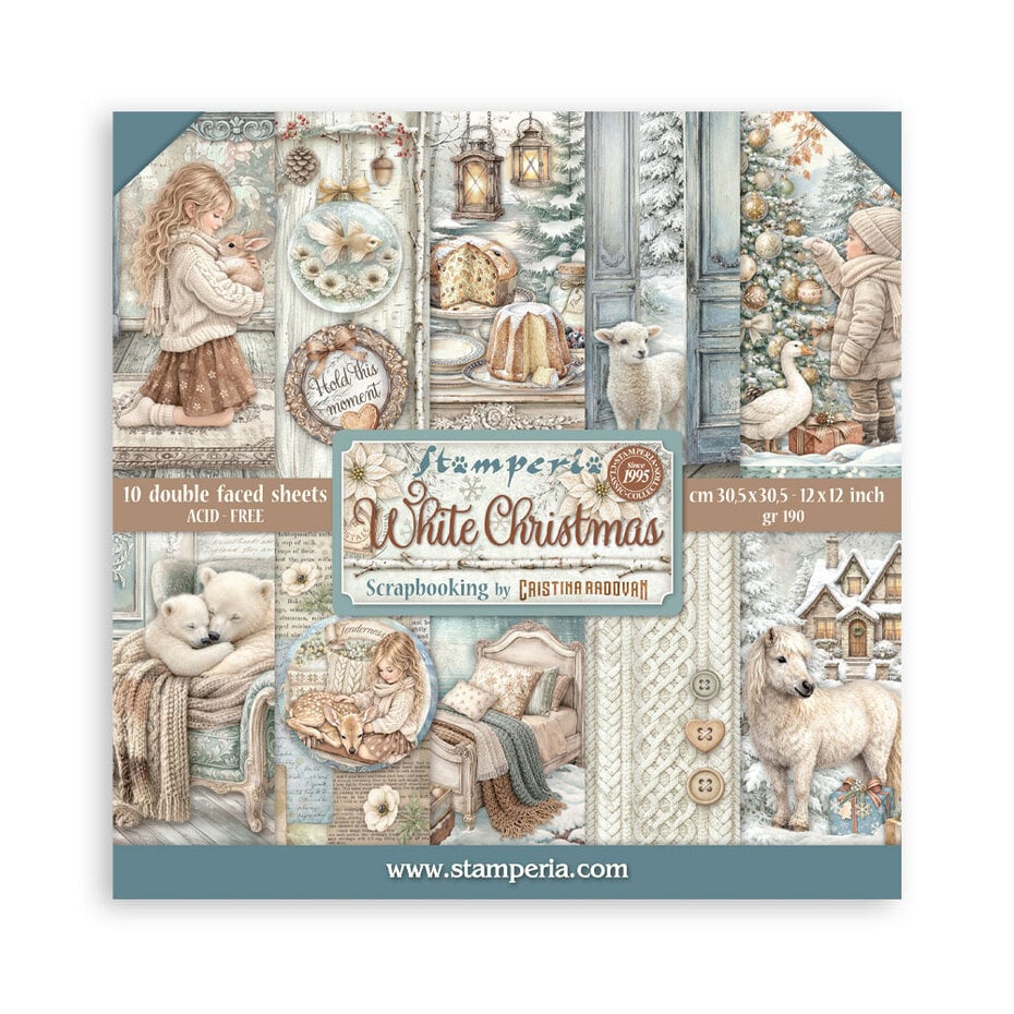 NYHET ! Stamperia - White Christmas -12x12 Inch Paper Pack by Cristina Radovan (SBBL190)