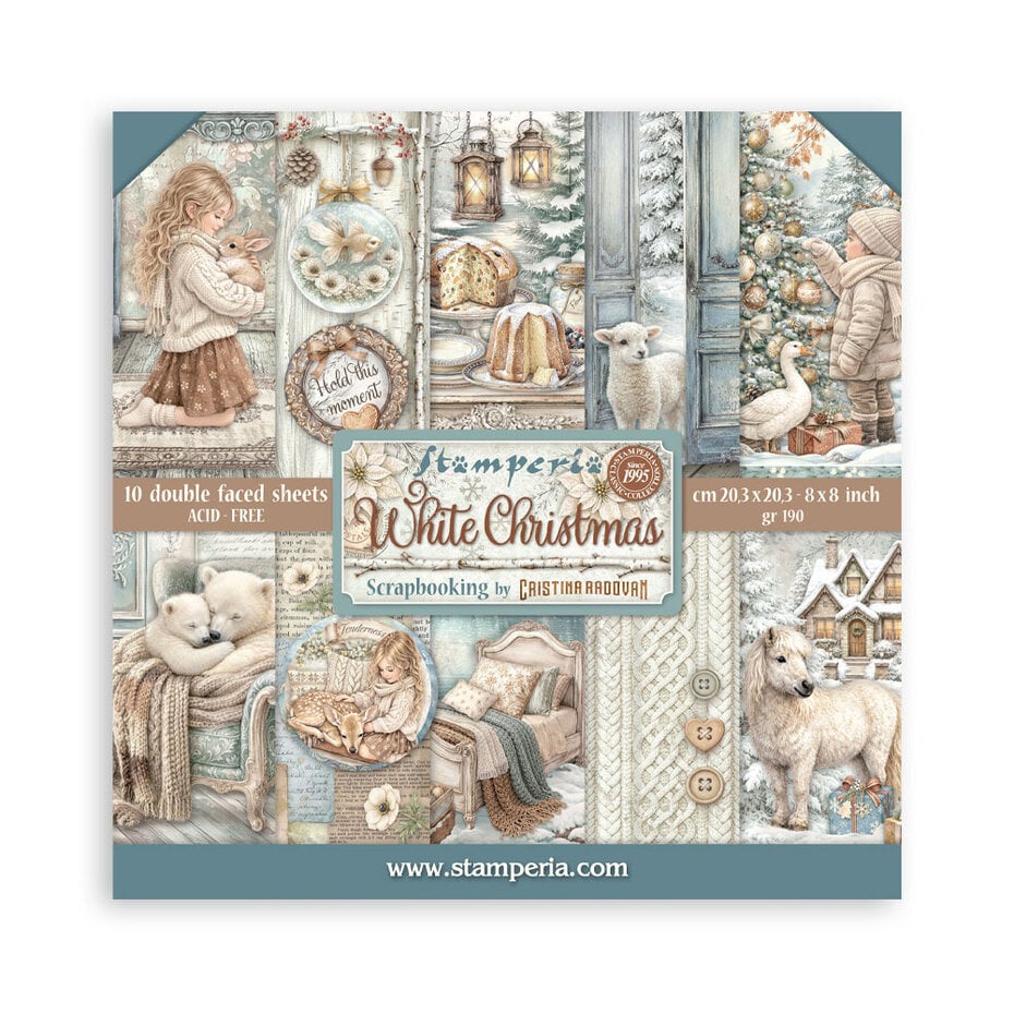 NYHET ! Stamperia - White Christmas - 8x8 Inch Paper Pack SBBS146