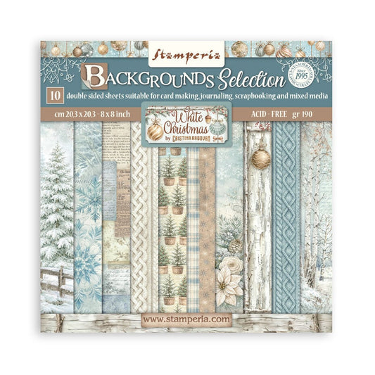 NYHET ! Stamperia - White Christmas - 8x8 Inch Paper Pack Maxi Background Selection by Cristina Radovan (SBBS147)