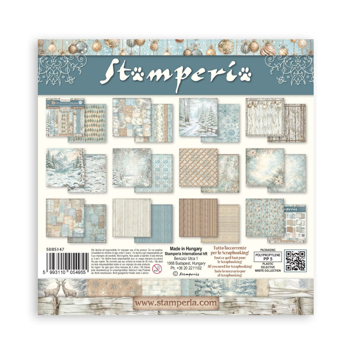 NYHET ! Stamperia - White Christmas - 8x8 Inch Paper Pack Maxi Background Selection by Cristina Radovan (SBBS147)