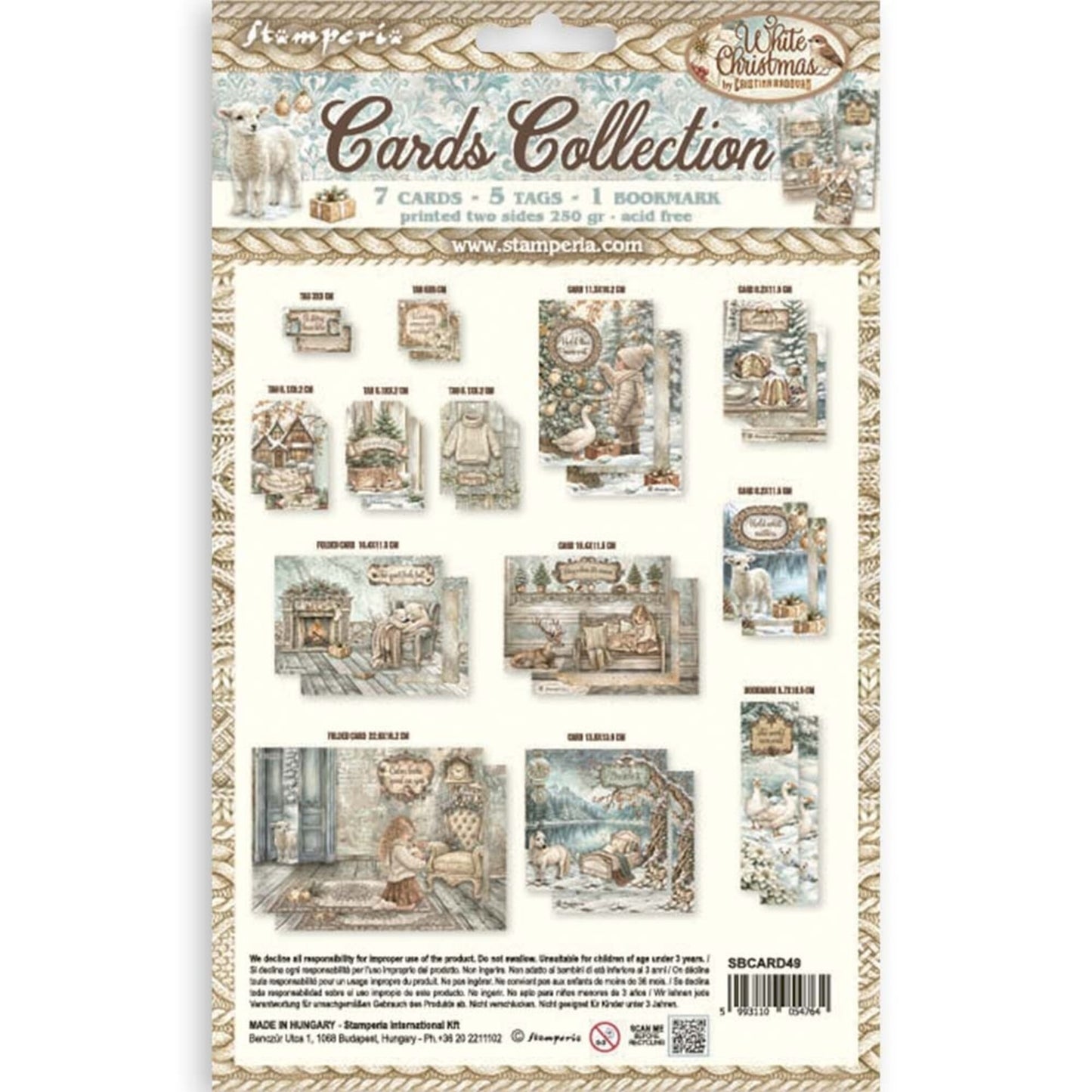 NYHET ! Stamperia - White Christmas Cards Collection by Cristina Radovan (SBCARD49)
