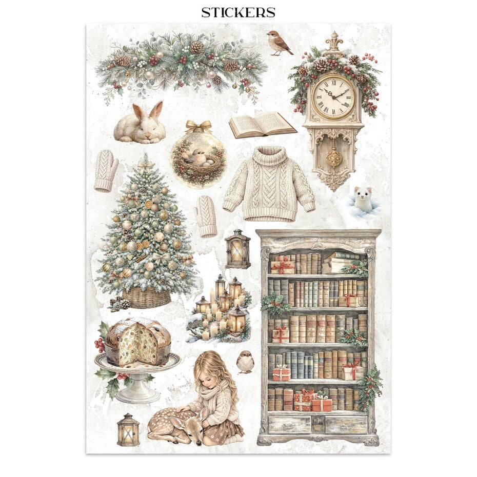 White Christmas Junk Journal Stickers, Backgrounds, Cut-Outs by Cristina Radovan (SBJK28)