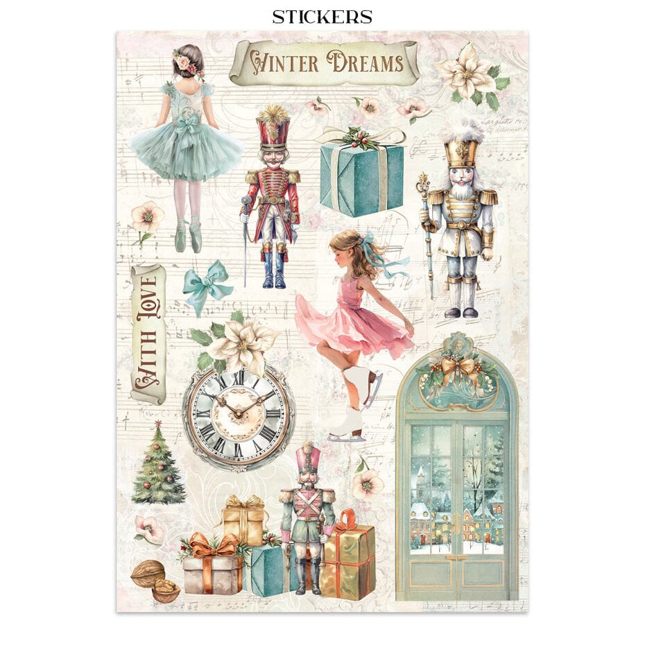 NHYHET! Stamperia - Winter Magic Junk Journal Stickers, Backgrounds, Cut-Outs (SBJK25)