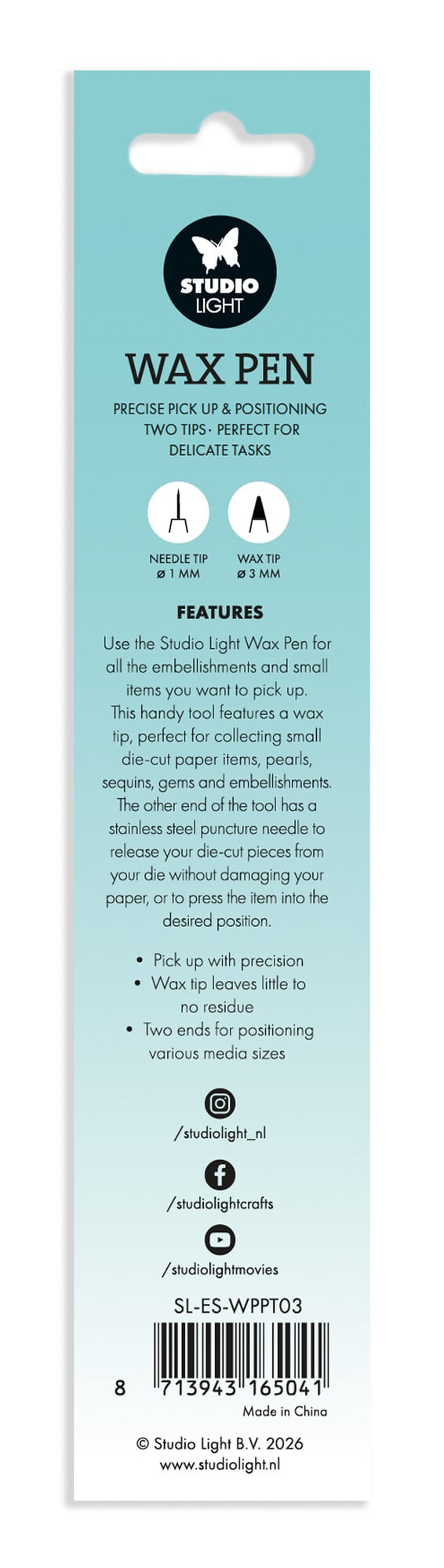 Studio Light Wax Pen Precise Pick Up & Soft Grip Essentials Tools / plukk-opp penn + nåletupp