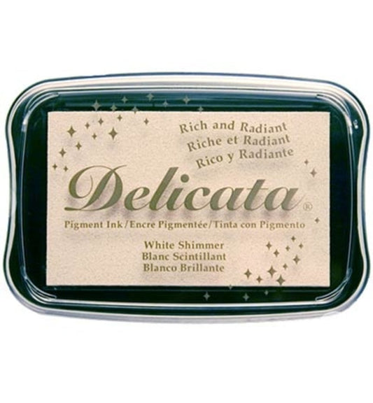TSUKINEKO Delicata Large Inkpads White Shimmer (DE-000-380) STEMPELPUTE MED hvit glimmer ink