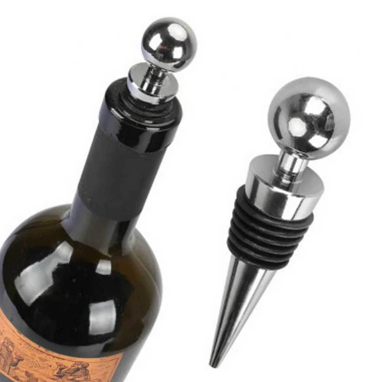 Vin kork metall sølv/sort s/2