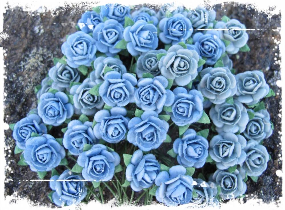 Papirdesign blomster roser Ø10mm vintage blå - blå/grå-blå 50stk