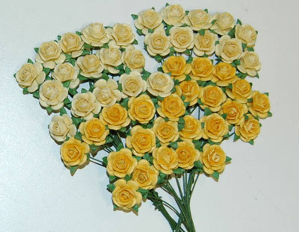 Papirdesign blomst roser  - gul mix Ø12mm  50stk