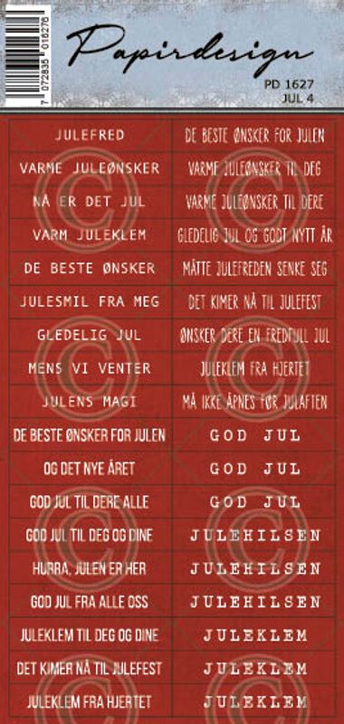 FORHÅNDSBESTILL NÅ! NYHET! - Papirdesign klistremerker - Jul 4 - PD 1627