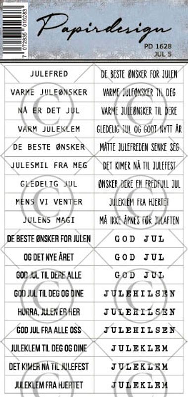 FORHÅNDSBESTILL NÅ! NYHET! - Papirdesign klistremerker - Jul 5 - PD 1628
