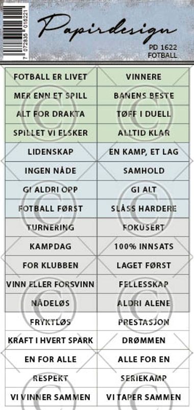 FORHÅNDSBESTILL NÅ! NYHET! - Papirdesign klistremerker - Fotball   PD 1622