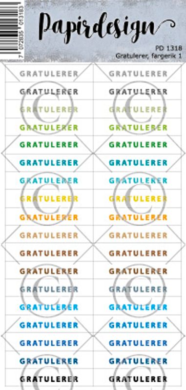 Papirdesign klistremerker -Gratulerer -  Fargerik 1