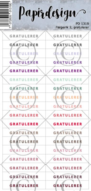 Papirdesign klistremerker -Gratulerer -  Fargerik 2