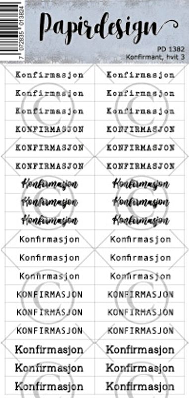 NYHET! Papirdesign klistremerker - Konfirmant hvit 3 - pd1382 - vår 2025