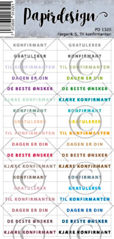 NYHET! Papirdesign klistremerker - Fargerik 5 til konfirmanten  - pd1325 - vår 2025
