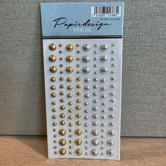 Halvperler m/lim - Papirdesign – Pearls - Mix blank og matt gull og sølv -  PD 1386 Decorations Pearls