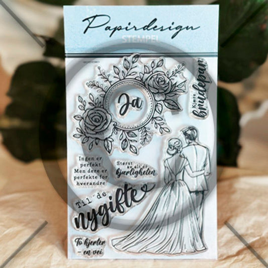 Forhåndsbestill ! kommer snart! NYHET! Papirdesign stempelplate - clearstamp -  Til de nygifte PD 1663
