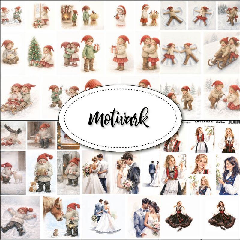 FORHÅNDSBESTILL NÅ! NYHET! Papirdesign  -  motivark / klippeark - Høst 26 - hele kolleksjonen -  8 stk motivark ulik design
