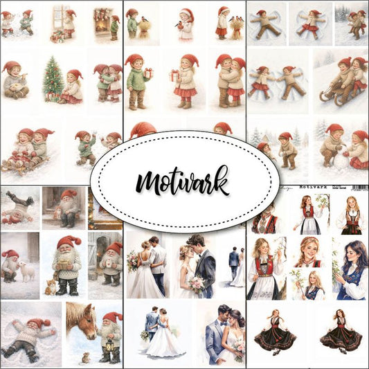 NYHET! Papirdesign  -  motivark / klippeark - Høst 26 - hele kolleksjonen -  8 stk motivark ulik design