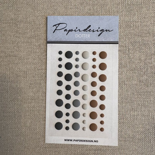 NYHET! - Papirdesign matte selvklebende dotter/ dots/ halvperler - Grå/ sort/ brun