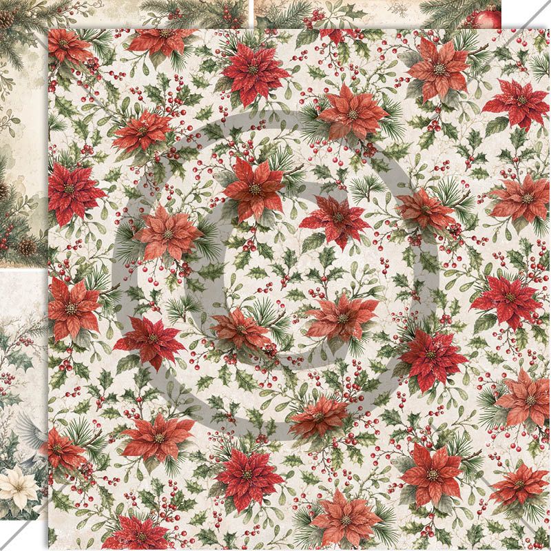 FORHÅNDSBESTILL NÅ! NYHET! Papirdesign  - mønsterark 12x12 - Juleminner - Klassisk juleblomst