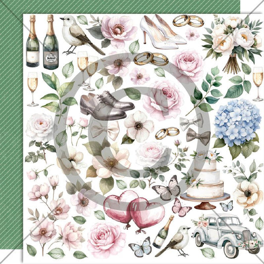 NYHET! Papirdesign Mønsterark 12´x12´ - Klippark bryllup -  PD1616