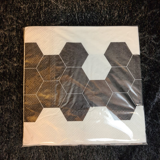 Servietter Hexagon sort hvit  20 stk 33x33