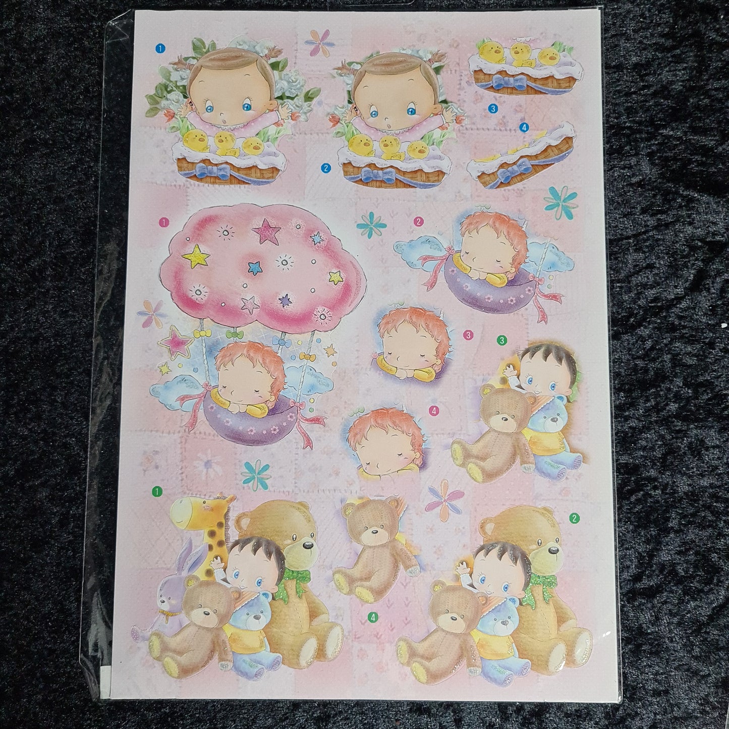 Ferdig utkuttet 3D klippark / motiv baby/ barn motiv med glitter, (rosa & blå 1) #