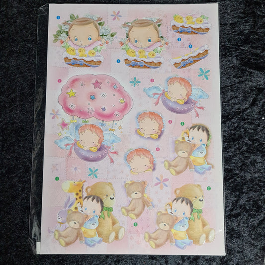 Ferdig utkuttet 3D klippark / motiv baby/ barn motiv med glitter, (rosa & blå 1) #