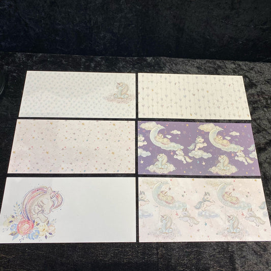 NYHET! Slimeline card  arkpakke "land of fantasy"   Enhjørning Unicorn 10x21cm  18 ark 3x6  design