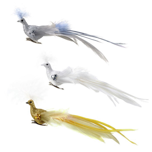 Glitterfugler m klype gull/sølv/hvit