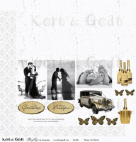 Kort & Godt - bryllup og champagne  - mønsterark 12x12 utklippsark