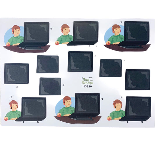 3D klippark  Gamer ungdom med laptop / pc /datamaskin