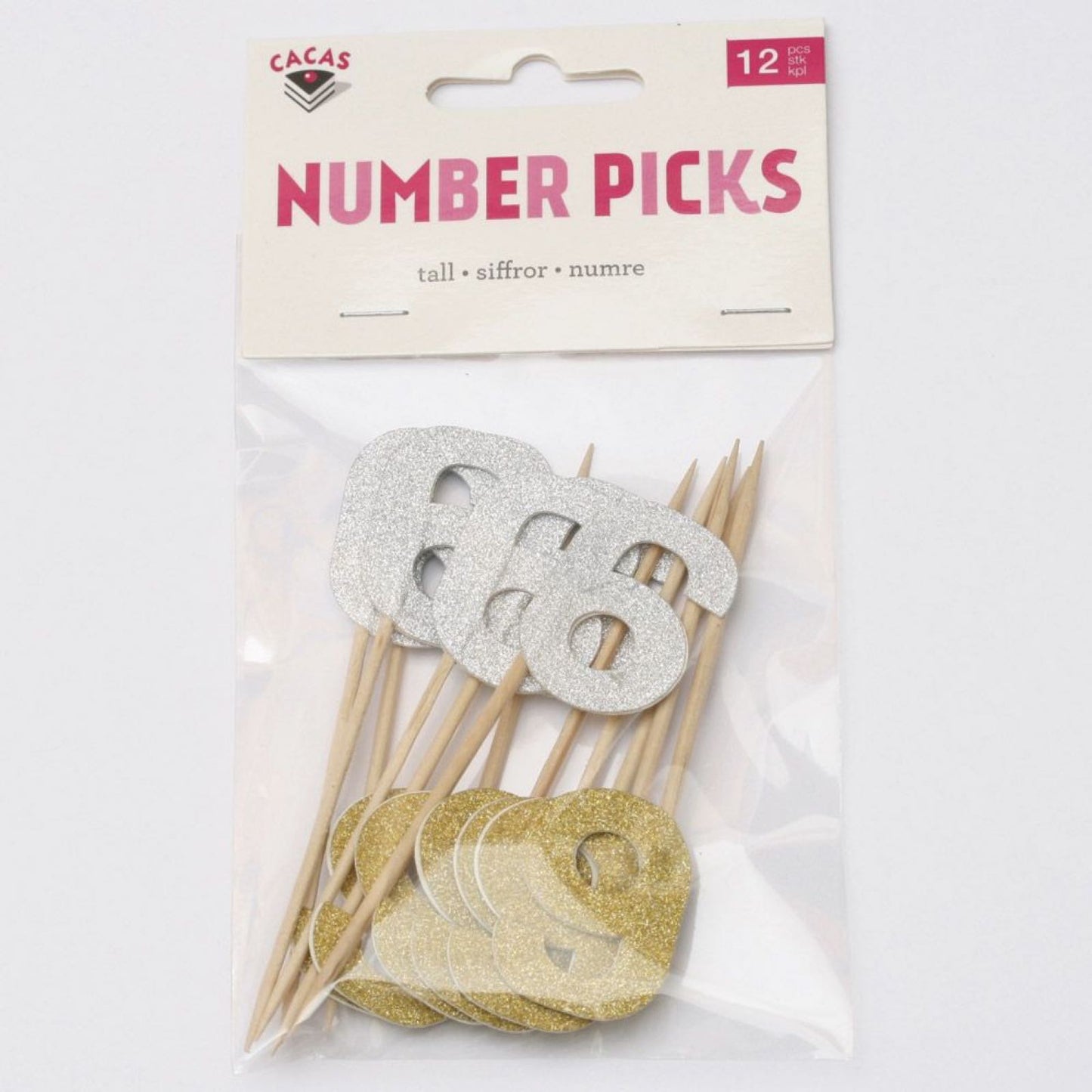 Kakedekor Tall 6 , 12 stk ass Gull/Sølv