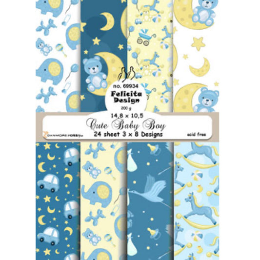 Felicita design - Mønster ark /motiv pakke «cute baby boy» 24stk 14,8x10,6cm