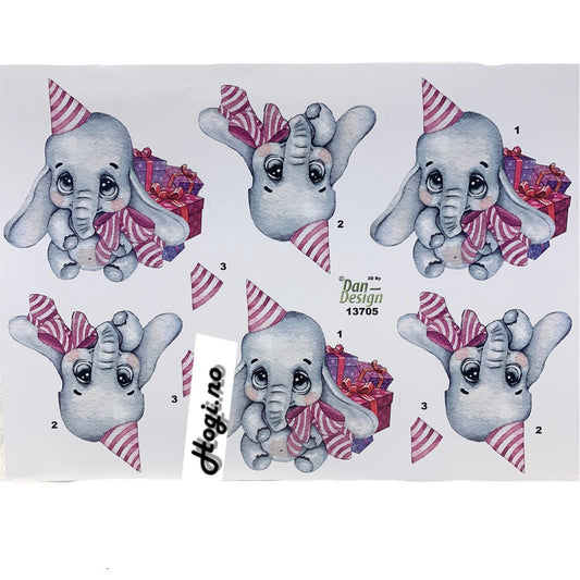 3D klippark Søt elefant med presanger rosa