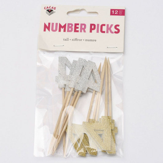 Kakedekor Tall 4 , 12 stk ass Gull/Sølv