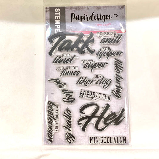 Papirdesign stempelplate - Takk og hei