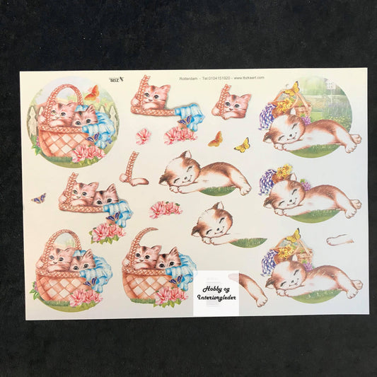 3D klippark Katt i kurv, med gulldetaljer